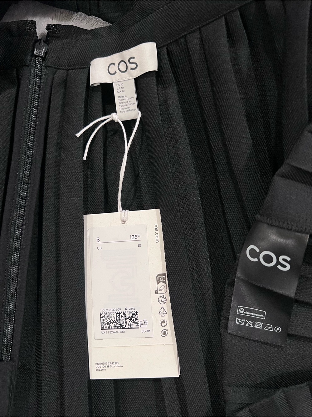 COS Black Pleated Zip-Up Skirt